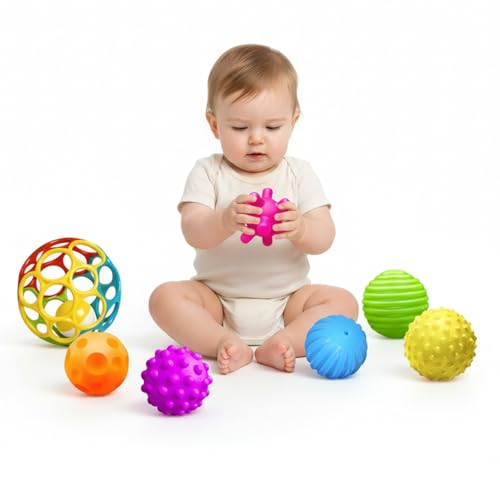 Baby Toys 6-12 Months, Sensory Textured Balls Rattle Set | 6 Pack Sensory Soft Ball, Baby Rattle, Easy Grasp, Bright Color, Teething Toys for Newborn Boys & Girls - style: Textured Balls & Colorful Rattle Set