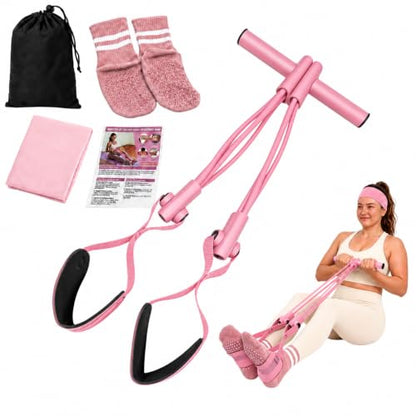 Pedal Resistance Band, Stitched Anti-Snap Elastic Pull Rope Fitness Equipment, 3-in-1 Home Workout Exercise Bands Set with Pilates Grip Socks & Headband - color: Pink, size: 95LB