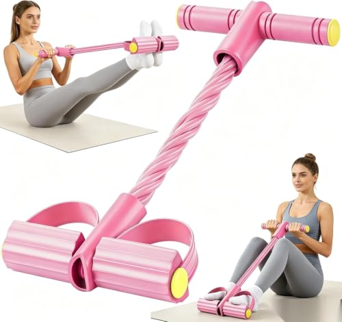 Handle Pedal Resistance Band, 8-Tube Multifunctional Pedal Resistance Band, Durable Natural Rubber Fitness Band, Suitable for Abdomen, Waist, arms, Legs, core/Abdominal Workouts - color: Pink