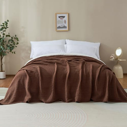 100% Cotton Muslin Blanket for Adult 108x90 4-Layer Gauze Throw - color: Dark Brown, size: 108x90 inch