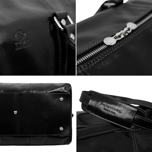 Time Resistance Leather Duffel Bag - Large Weekend Gym Travel Bag (Black) - color: Black