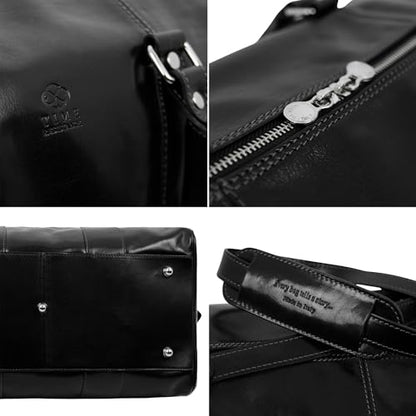 Time Resistance Leather Duffel Bag - Large Weekend Gym Travel Bag (Black) - color: Black