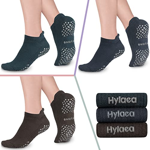 Hylaea Unisex Non Slip Socks with Grip for Yoga, Hospital, Pilates, Barre | Ankle, Cushioned | Breathable Cotton, Thick Cushioned Sole, Anti-Slip, Ankle Protection, Men Women, Ideal for Yoga, Barre, Hospital & Home Use - color: 1. Dark Green Dark Grey Cof