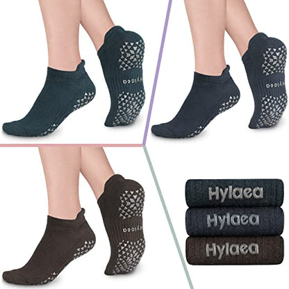 Hylaea Unisex Non Slip Socks with Grip for Yoga, Hospital, Pilates, Barre | Ankle, Cushioned | Breathable Cotton, Thick Cushioned Sole, Anti-Slip, Ankle Protection, Men Women, Ideal for Yoga, Barre, Hospital & Home Use - color: 1. Dark Green Dark Grey Cof