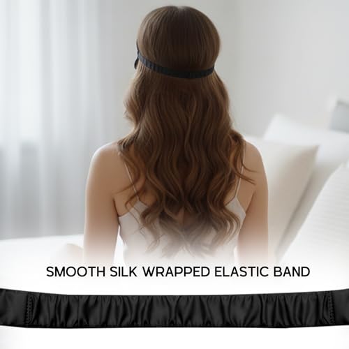 Silk Eye Mask for Sleeping 100% Mulberry Silk Women Men Blindfold,3D Luxury Travel Smooth Elastic Strap Eye Masks Breathable Cooling Soft Night Sleep Work Eyeshade Cover,Black - color: Black