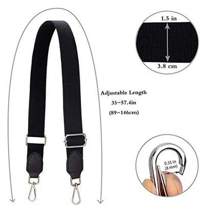 Allzedream Purse Straps Replacement Crossbody Bags Handbag Wide Canvas Leather Adjustable - color: Black, Silver Hardware