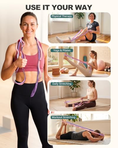 Trideer Stretching Strap with Loops & Leg Lifter, Non-Elastic PT Strap | Leg Lifter Mobility Aid, Non-Elastic PT Stretching Strap, Multi-Loop Grip Control, Home Recovery Support - color: Macaron Pink