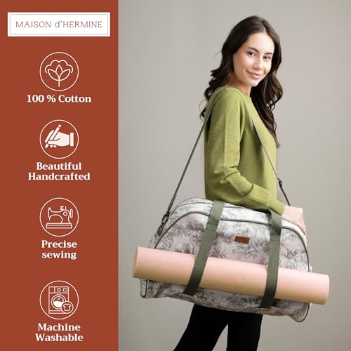 Maison d' Hermine Yoga Mat Duffle Bag Gym Tote Yoga Mat Carry Bag | Cylindrical bag for Woman Men Gifts Adjustable shoulder straps with Drawstring Water Bottle Pocket and zipper pocket - color: Savana Jouy, style: Yoga Mat Duffle Bag