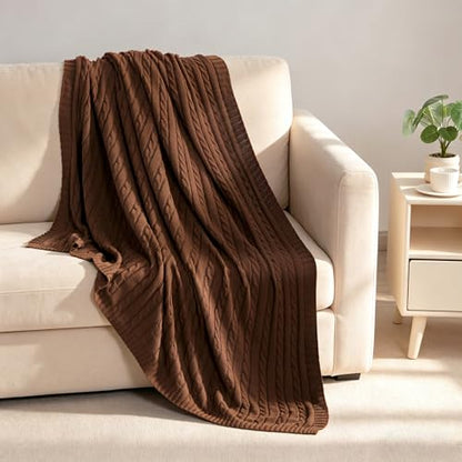 NTBAY Cotton Cable Knit Throw Blanket, 51 x 67, Brown - color: Brown, size: Throw(51"x67")