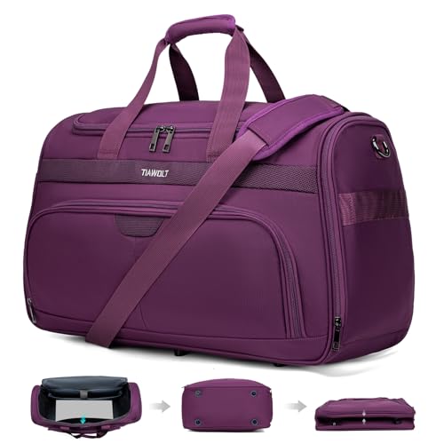 Foldable Carry-On Luggage Bag Large Lightweight Weekender for Women Men, with Wet Pocket, Ideal for Overnight/Weekend/Yoga/Gym/Business/Sport/Hospital,Purple - color: Purple, size: Foldable Carry-on 21 inch