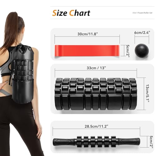 SUBCULTUREPICK 5 in1 Foam Roller Set, Trigger Point Foam Roller Deep Tissue - color: Black-red