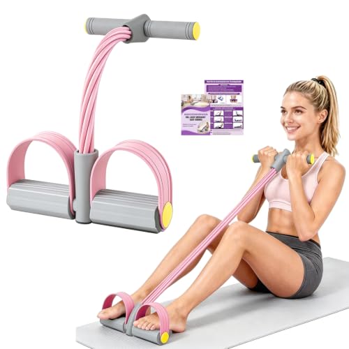 Foot Pedal Resistance Bands with Handles, Multifunction Elastic Yoga Exercise Bands, Home Gym Fitness Equipment for Women & Men to Tone Abs, Core, Legs, Arms, Waist - color: Classic-Pink grey