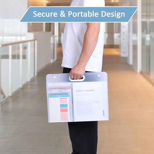 4 Pack Art Portfolio Folders, 17.3" x 13.9" Translucent White PP Plastic Storage with Handles, Waterproof Art Case for Drawings, Posters, Sketches & Photography