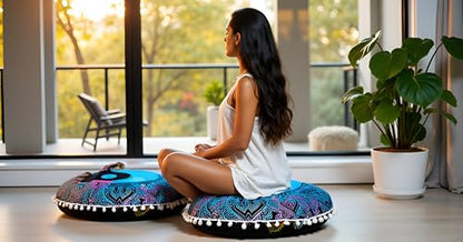 ICC Large seat Floor Cushion Cover Chair Ottoman Cover Pouf Pillow Meditation Floor Cushion Covers for Adults Seating pouffe Ottoman Throw Covers Craft Room Furniture Sitting Cover YIn Yang 32" Round - size: 32" x 32" (Pack of 1), style: YIn YAng