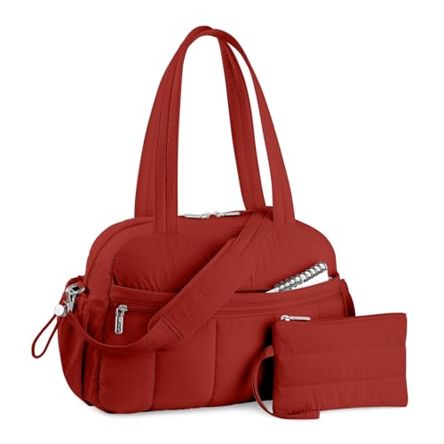 TOPDesign Travel Duffel Bag for Women, Puffer Gym Bag Sports Tote with Wet Pocket, Carry On Weekender with Luggage Sleeve (Maroon) - color: Maroon