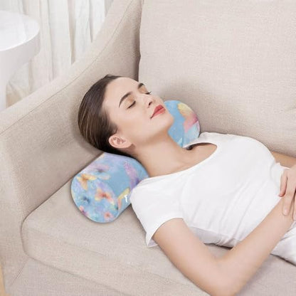 Neck Roll Pillow Bolster Pillows Round Health Memory Foam Long Cervical Cylinder Body Removable Washable Cover Bed Legs Back Yoga Butterfly Blue Pink - color: Butterfly 28