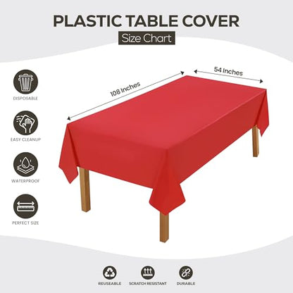 Utopia Kitchen Plastic Table Cloth Disposable [Red, 6 Pack] | Rectangle Tablecloth Waterproof Stain Resistant Party Table Cover - color: Red, size: 54X108 Inch - 6PC