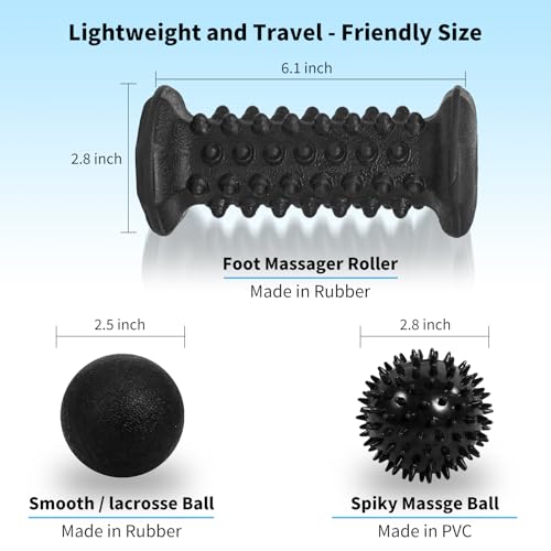 Foot Massager Roller Set for Plantar Fasciitis, Arch and Heel Pain Relief | Includes Foot Roller, lacrosse and spiky massage balls for deep tissue trigger point muscle therapy and neuropathy relief - color: Black Combination