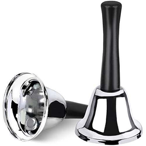 2 Pack Hand Bell, Silver Steel Bell, Ringing Bell with Handle, Dinner Bells for Inside Classroom Bell, for Food Line, Alarm, Jingles, Ringing (Silver) - style: 2 Pack
