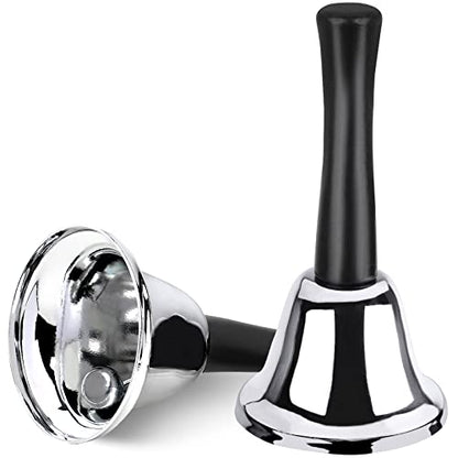2 Pack Hand Bell, Silver Steel Bell, Ringing Bell with Handle, Dinner Bells for Inside Classroom Bell, for Food Line, Alarm, Jingles, Ringing (Silver) - style: 2 Pack