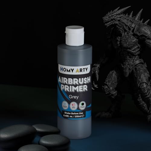 HOMY ARTY Airbrush Primer - Grey, 8.45 fl.oz. Acrylic Primer | for Airbrush Paint, Quick-Drying Matte Finish for Acrylic Paint with Excellent Adhesion to Plastic Models, Metal, Canvas - color: Grey