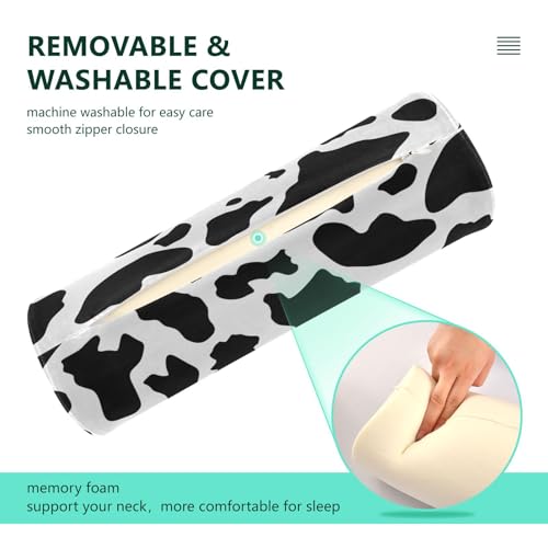 Bolster Pillow Neck Pillow Round Soft Health Memory Foam Pillows Long Cylindrical Body Pillow with Removable Cover Cute Back Yoga Cow Print White Pattern 17" x 5.5" - color: Cow Print White Pattern