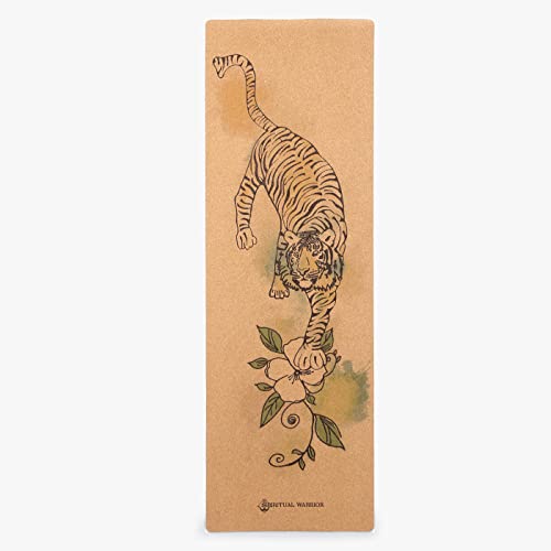 Shakti Warrior Cork Yoga Mat, Non Slip, 72 x 24 Inch, 3mm Thick | Artist-designed premium eco-friendly cork yoga mat with a non-slip, non-toxic surface for regular yoga, hot yoga and Pilates. - color: Tiger