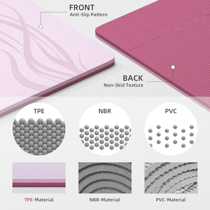 Extra Wide Yoga Mat 76"x40"x10mm TPE Non-Slip Fitness Exercise Mat - color: Light pink + red