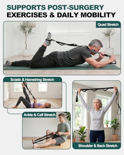 Trideer Non-Elastic Stretching Strap with Loops for Physical Therapy & Rehab, Knee Hip Leg ROM Post-Surgery, Yoga Strap for Stretching, Leg Lifter Strap Mobility Aid, Hamstring Calf Back - color: Black/75"x1"