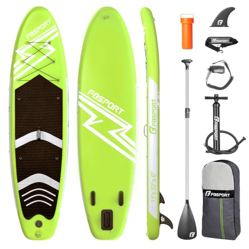FBSPORT 11' Premium Stand Up Paddle Board, Yoga Board with SUP Accessories & Carry Bag | Wide Stance, Surf Control, Non-Slip Deck, Leash, Paddle and Pump for Youth & Adult - color: Fruit Green