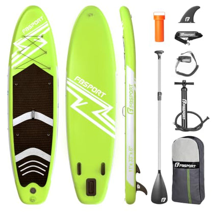 FBSPORT 11' Premium Stand Up Paddle Board, Yoga Board with SUP Accessories & Carry Bag | Wide Stance, Surf Control, Non-Slip Deck, Leash, Paddle and Pump for Youth & Adult - color: Fruit Green
