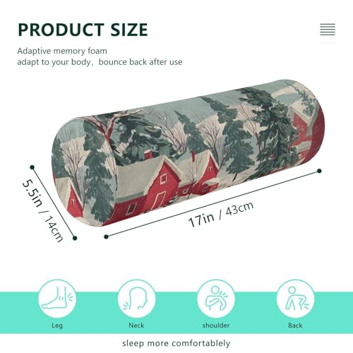 Bolster Pillow Neck Pillow Round Soft Health Memory Foam Pillows Long Cylindrical Body Pillow with Removable Cover Cute Back Yoga Christmas House Deer Green 17" x 5.5" - color: Christmas House Deer Green