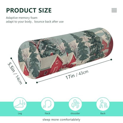 Bolster Pillow Neck Pillow Round Soft Health Memory Foam Pillows Long Cylindrical Body Pillow with Removable Cover Cute Back Yoga Christmas House Deer Green 17" x 5.5" - color: Christmas House Deer Green