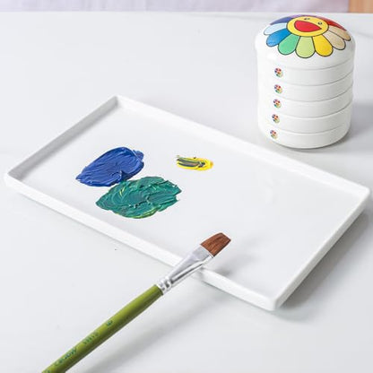 Ceramic Rectangle Paint Mixing Tray,Butcher Tray,Artist Porcelain Paint Palette for Watercolor Gouache Painting,Cleans-up Easily