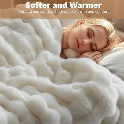 LIFEYJ Faux Fur Throw Blanket for Couch,Soft Plush Bubble Blanket,60"x80" - color: G-white, size: 60"W x 80"L