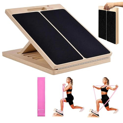 ERA of Vision Adjustable Slant Board for Stretching – Wooden Incline Calf & Leg Stretch Trainer with Anti-Slip Surface, Foldable Design, Extra Resistance Band & Exercise Manual for Home Fitness