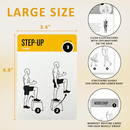 Bodyweight & Dumbbell Workout Cards - 100 Large 5"x3.5" Exercise Cards with 24 Strength Moves, Home & Gym Fitness Cards for Men & Women, Beginner Fitness Guide - color: Grey and Yellow