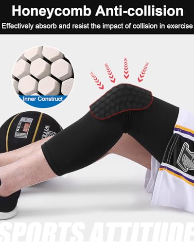 SUJAYU Basketball Knee Pads Knee Sleeves, 2 Pack Honeycomb Anti Collision Leg Compression Sleeves, Compression Knee Pads for Wrestling Football Volleyball Baseball (Medium, White) - color: White, size: Medium