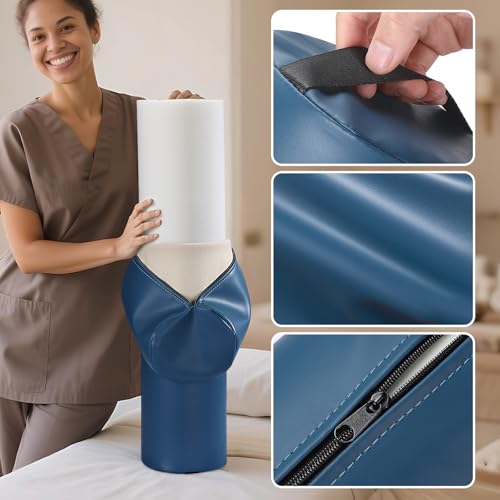 26 x 6 In Full Round Massage Bolster, PU Leather Bolster with Strap Handle | Under Knee Pillow for Massage Table, Under Back Ankles Pain Relief Roll Bolster Pillow for Yoga & Spa, Round Leg/Neck Support - color: 6" Full Round - Blue