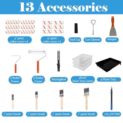 Paint Roller Kit with Extension Pole, 2-4FT Adjustable Pole, Professional 27-Piece Paint Kit, 4"9" Paint Rollers, Paint Brushes for Walls, Works with All Latex, Oil-Based Paints and Wood Finishes - color: Orange