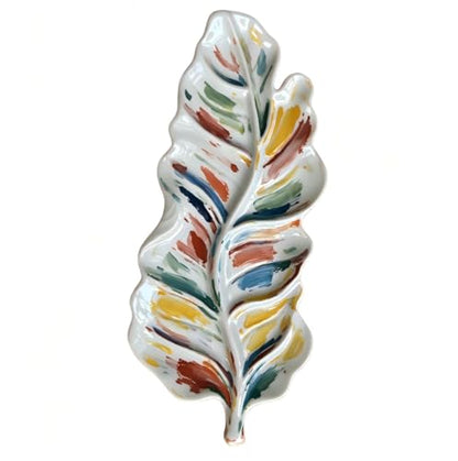 Leaf-Shaped Ceramic Paint Palette White Painting Tray Artist Porcelain Mixing Dish for Watercolor, Acrylic, Painter's Gift Painting Holder