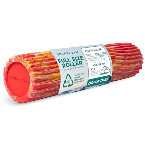 Oceanfoam Tidal Roller - Red, Gold & Natural Marbled - Muscle Massage Foam Roller for Back Pain & Stretching - Firm and Ergonomic Wide Wave Textured - Yoga, Athletics, & Wellness - Full Size, 20" x 5" - color: Red, Gold & Natural Marbled