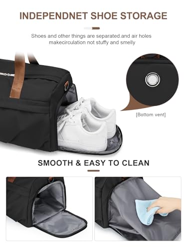 Gym Bag for Women Men with Shoe Compartment, Sport Duffel Bag, Waterproof Travel Weekender Overnight Carry on Bag for Yoga with Trolley Sleeve, Black Brown - color: A10-Black Brown