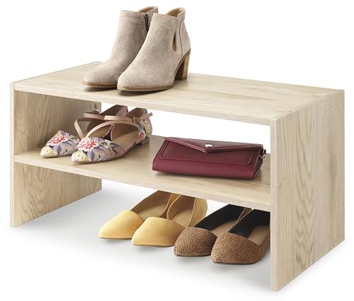 Whitmor Wood Stackable 2-Shelf Shoe Rack, White Oak, 24 inches - color: Light Brown, size: 24 INCH