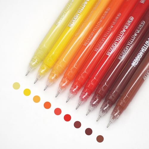 Gel Pens with 0.6mm Fine Point, 9 Colors Acrylic Drawing Gel Pen | Smooth Writing Pen Set for Journaling, Reddish Yellow, Drawing Pencils for Adult Coloring Books - color: Reddish Yellow