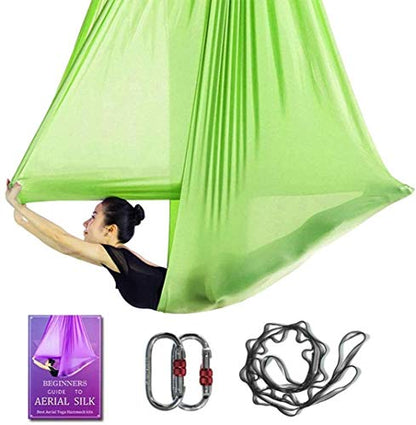 Aerial Yoga Hammock L:5M W:2.8M 5.5 Yards Aerial Pilates Silk Yoga Swing Set with 2000 Ibs Load Include Daisy Chain, Pose Guide - color: Light Green