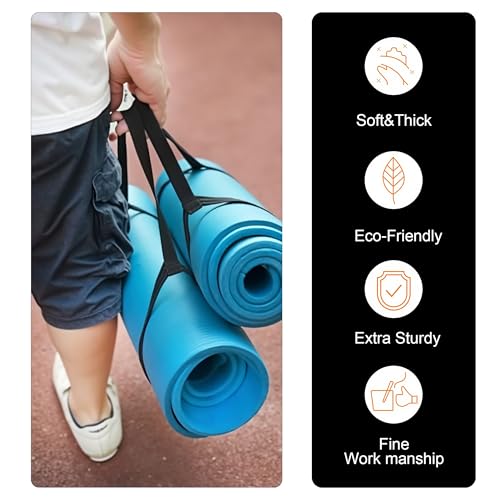 Yoga Mat Carrier Strap Adjustable Cotton Sling for Large Thick Mats 2 in 1 Carrying Strap and Stretching Band - color: Black