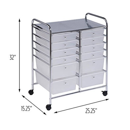 Honey-Can-Do Rolling Craft Storage Cart, Clear, 12-Drawer | Mobile Organizer and Craft Storage Tower on Wheels for Office, Classroom, and Art Supplies