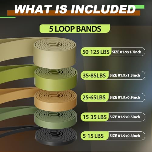 Resistance Bands for Pull Up Assist, Stretch Bands & Exercise Workout Set - color: 5-125LBS GREEN BROWN