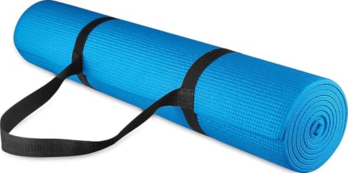 Fitvids All Purpose 1/4-Inch High Density Anti-Tear Exercise Yoga Mat with Carrying Strap, Multiple Colors - color: Blue